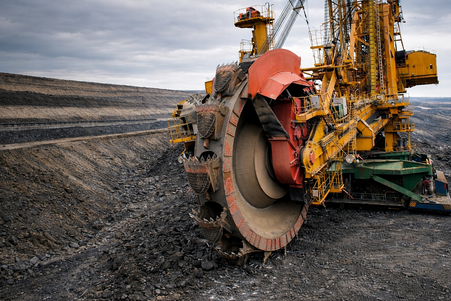 A giant bucket-wheel excavator in action